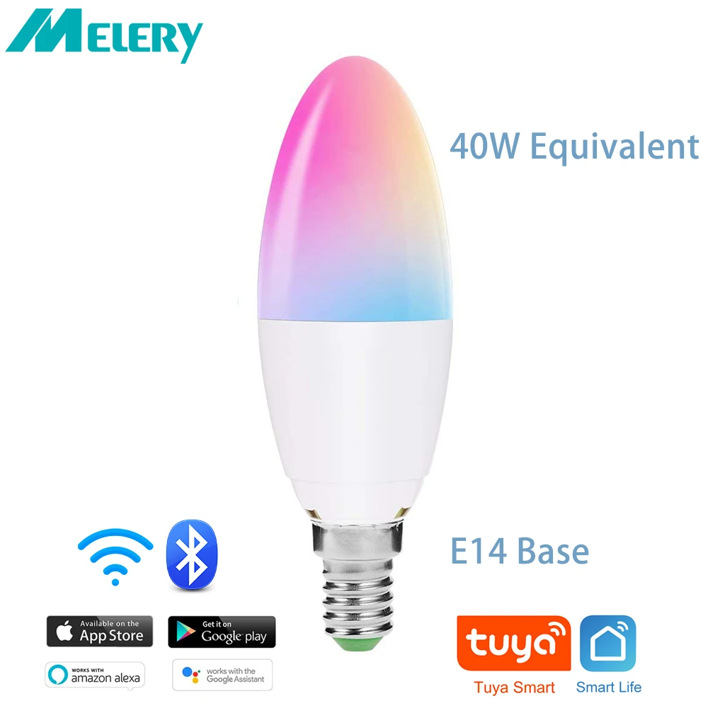 

Умная Светодиодная лампа Melery E14 Tuya с Wi-Fi, осветительная лампа, канделябр, 40 Вт, эквивалент детской лампы с таймером и беспроводным управлением, ассистент Alexa Google Home