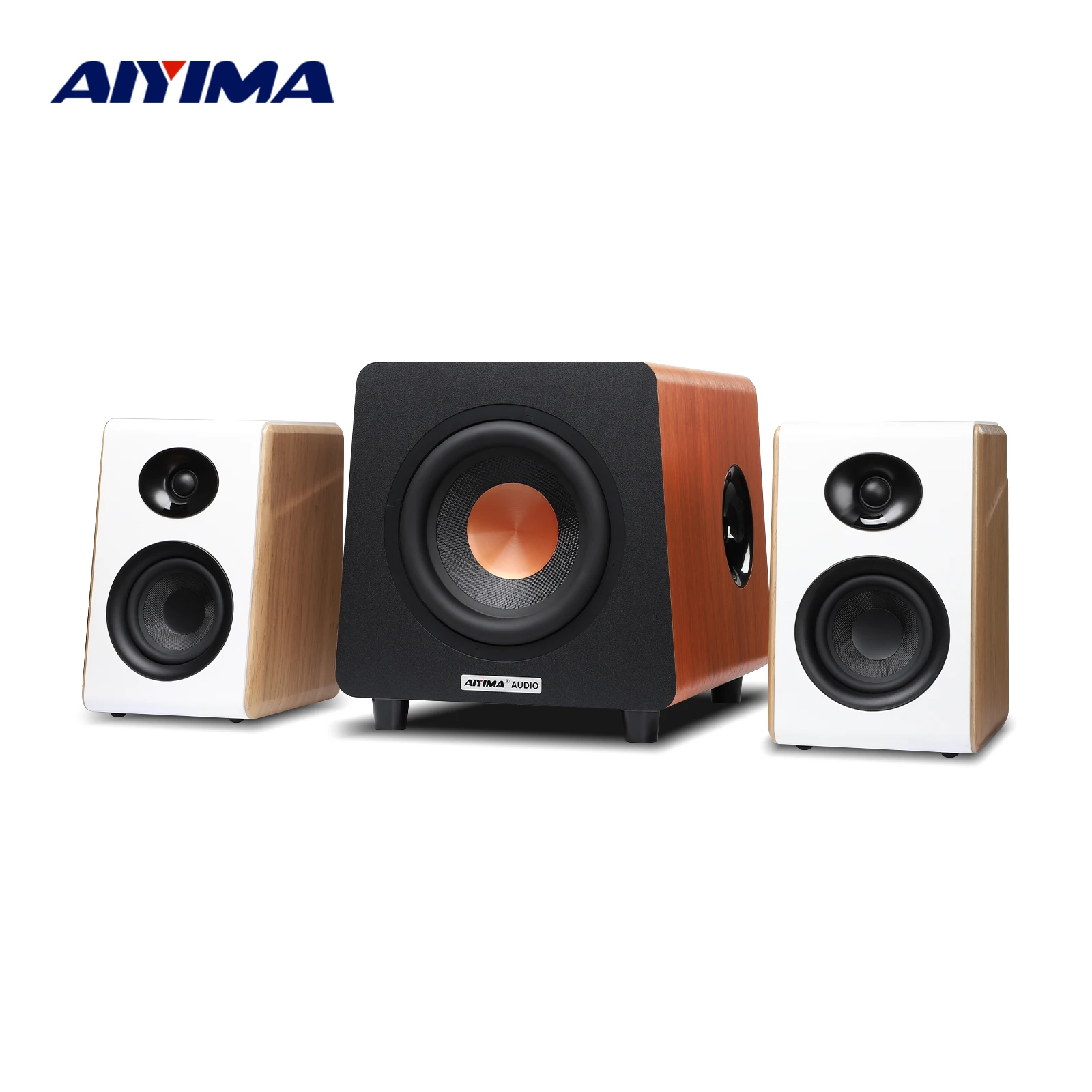AIYIMA 2.1 Channel Bluetooth Speaker + 800X Subwoofer Hifi Home Sound Theater Wood Speakers Combination DIY Bookshelf Speakers