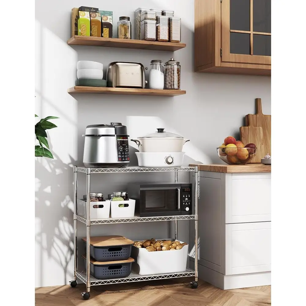 3-Tier Chrome Storage Shelves, 750 lbs Capacity, 24 W x 14 D x 30 H, Ideal for Garage, Pantry, Kitchen