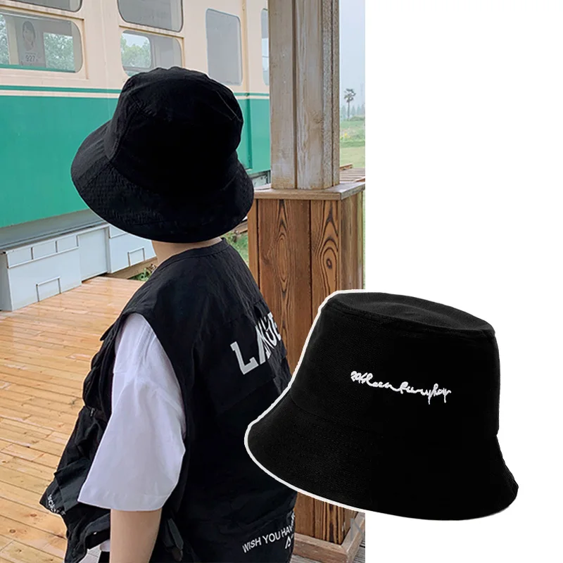 ストリートダンススタイルの夏用帽子-軽量フィッシングキャップ-ブラック-子供用日よけ帽子-男の子用サンハット-薄手モデル-韓国版