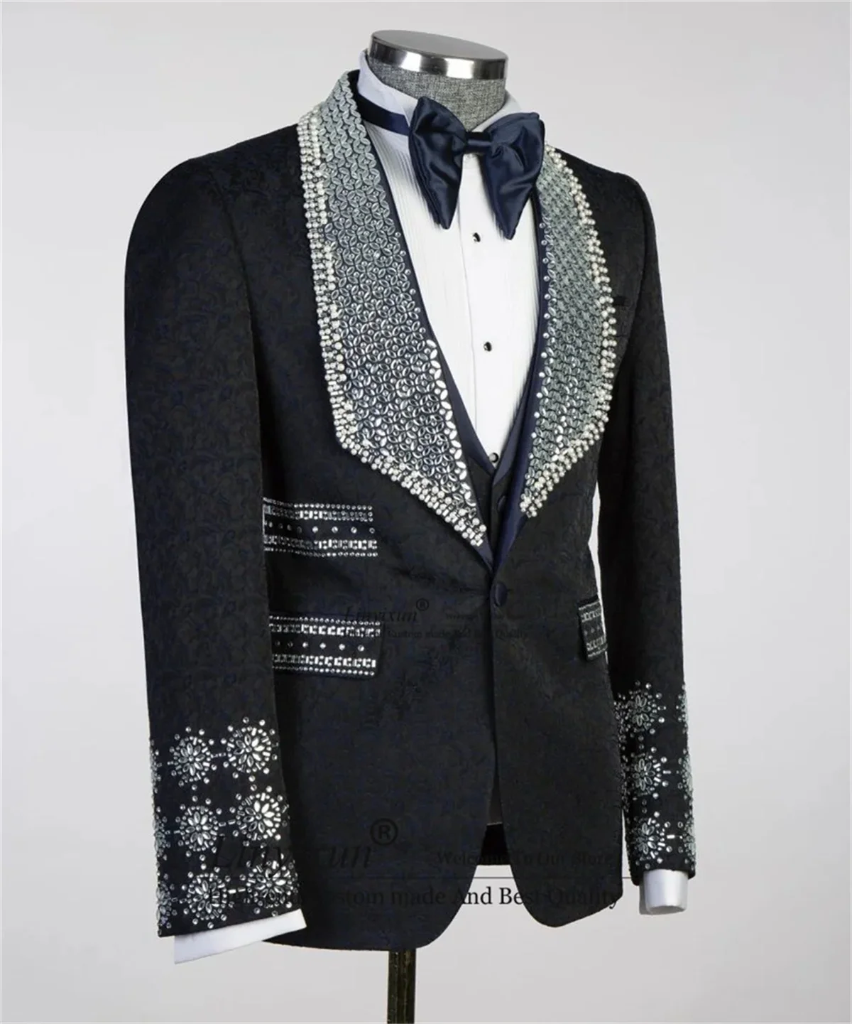 Formal Men Suits Luxury Beaded Gem Crystals Groom Wedding Tuxedos 2 Pieces Sets Male Party Blazers terno masculinos completo