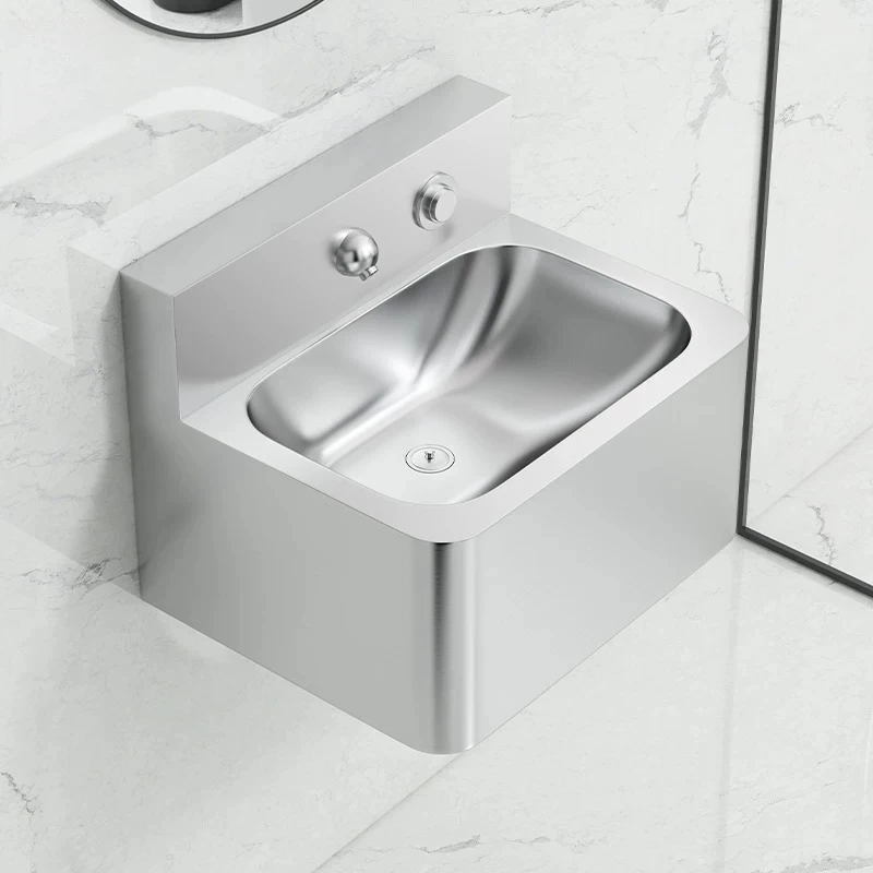 Stainless steel wash basin, bathroom, wall-mounted washbasin, press out the faucet, wash basin, delay valve, noodle basin