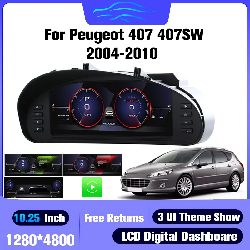 

For Peugeot 407 407SW Cluster 2004-2010 Display Dashboard Digital Instrument LCD 10.3 Inch Linux Carplay Speedometer Tachometer