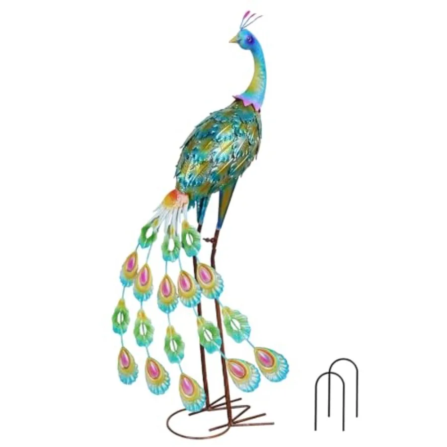 

Garden Decor Outdoor Statues 34" Large Metal Peacock Standing Yard Art Blue Green Bird Lawn Sculptures Garden Decor for Outside