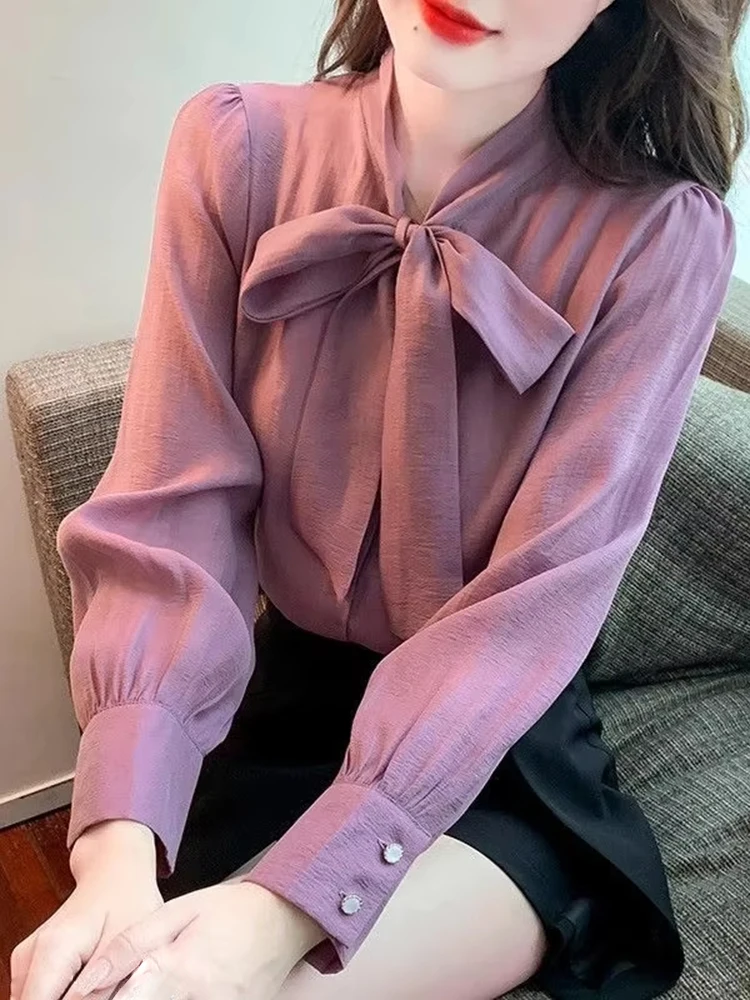 

Рубашки и блузки для женщин с бантом Элегантный социальный модный Y2k Молодежный роскошный дизайнерский простой дешевый стильный шифоновый женский топ