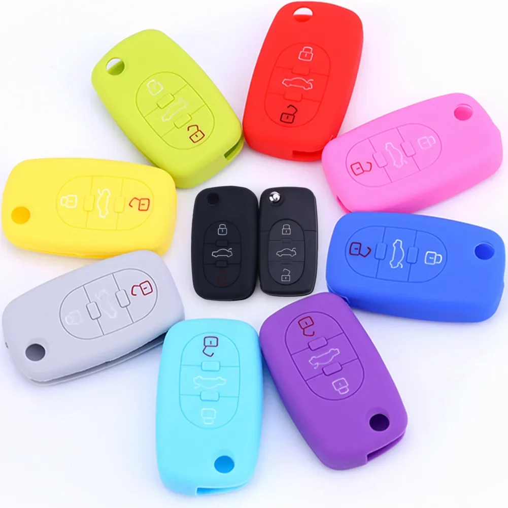 Silicone Car Key Cover Case Auto Flip Remote Key Protector Skin Holder for For Audi A2 A3 A4 A6 A8 TT Allroad Cabriolet Roadster