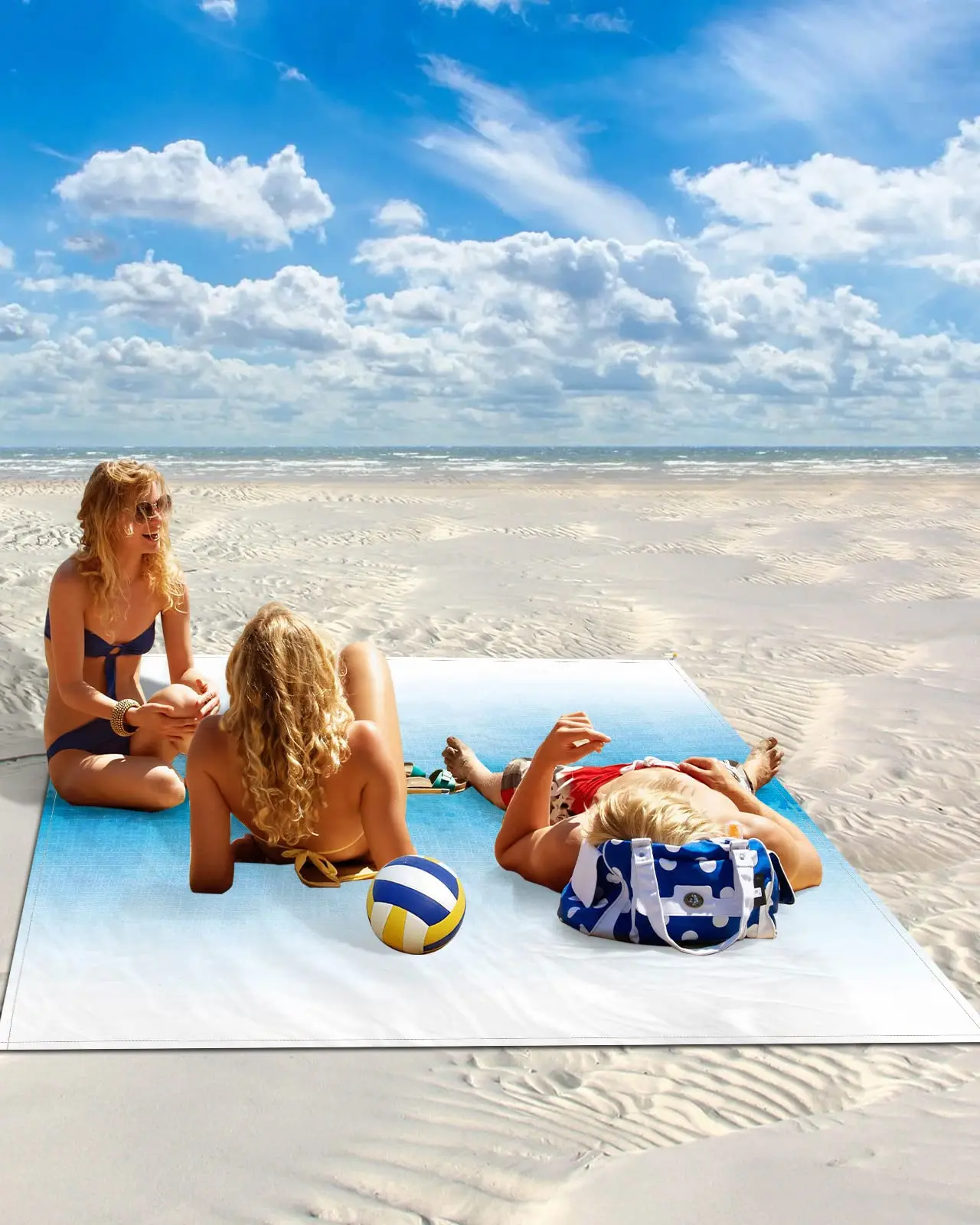 Polyester Beach Blanket,Abstract Watercolor Sandproof Waterproof Beach Blankets for Camping with Family/Friends/Kids Blue White