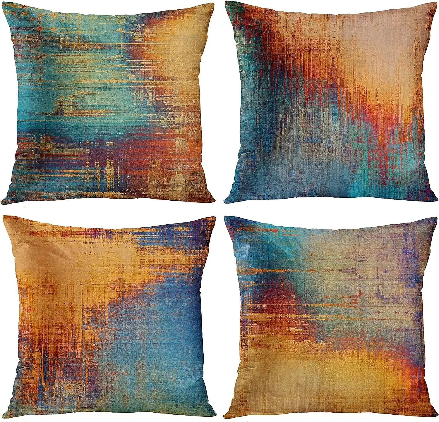 Short Plush Throw Pillowcase Vintage Abstract Blue and Orange Decorative Pillowcase Home Decor Cushion Cover Square 45x45 cm