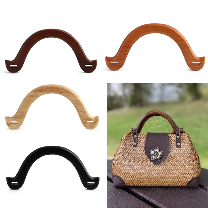 2PCS Arched Handle Rattan Wallet Straw Handbag Beach Bag Handle U-Shaped Wooden Crochet Crossbody Shoulder Bag Handle