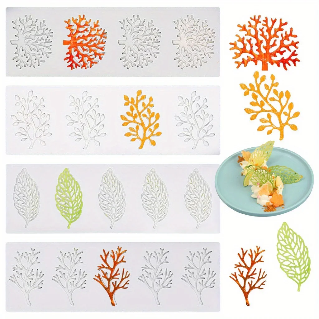 Coral Shape Silicone Mold Cake Decorating Chocolate Stencil Sea Grass Leaves Fondant Decorating Lace Mold Leaf Mold