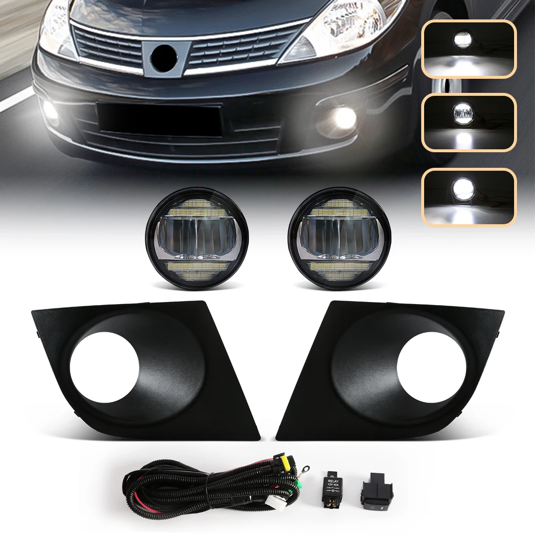 

Светодиодные противотуманные фары для Nissan Tiida 2007-2011, дневные ходовые огни со светодиодными бусинами высокой плотности, автомобильные аксессуары, белый и желтый свет