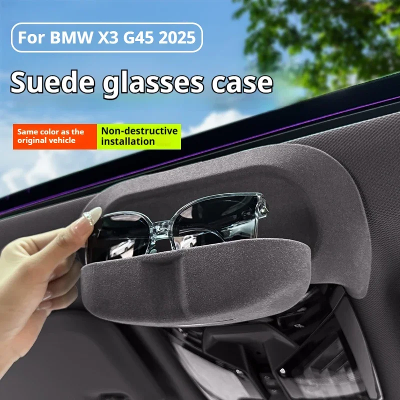 

Car Sun Glasses Case Organizer Tumbled Leather Flip Glasses Clip Sunglasses Storage Box For BMW X3 G45 2025 Interior Accessories
