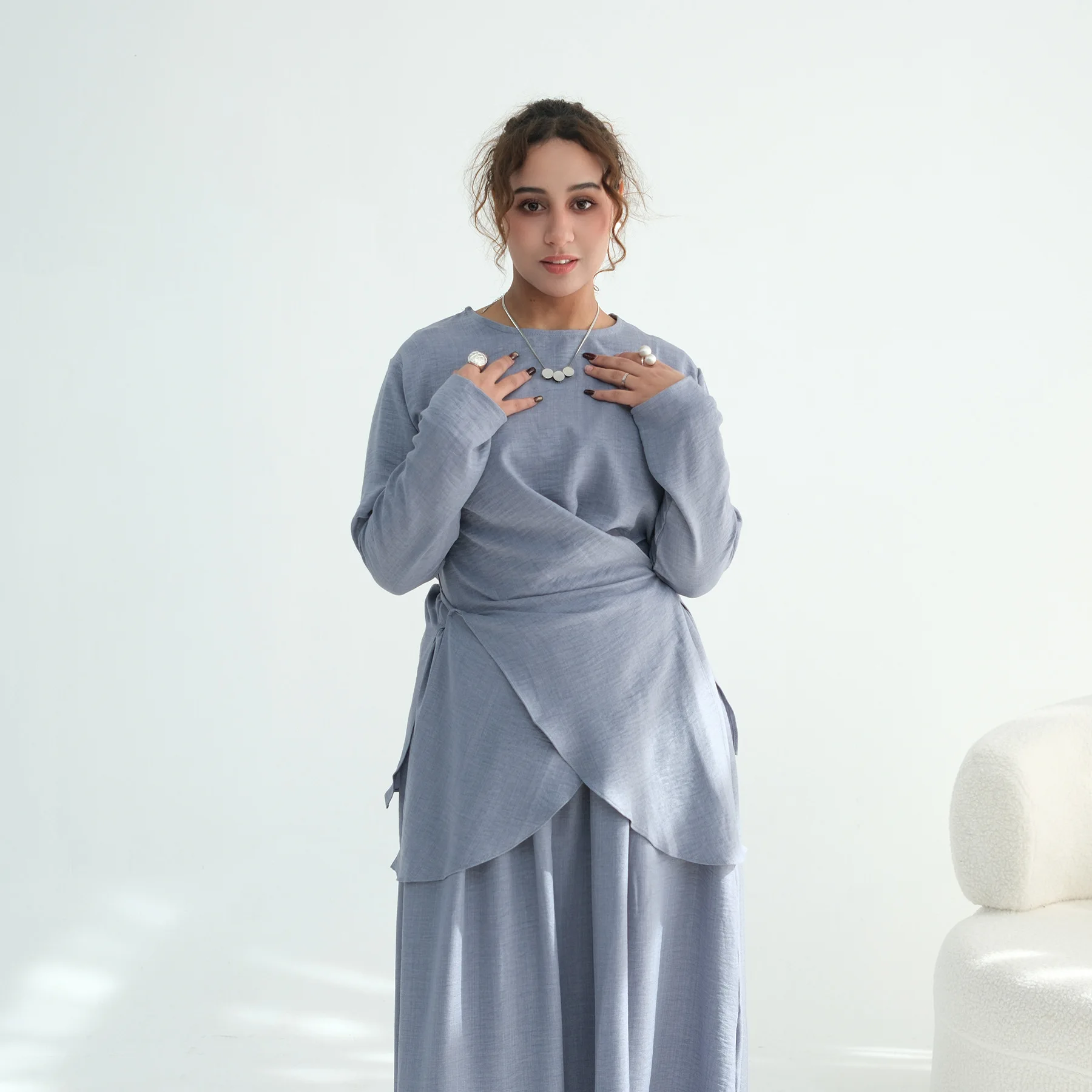 Muslimische Frauen Schnüroberteile und Rock 2-teiliges Set Ramadan Dubai Abaya Türkei Kaftan Eid Outfits Islam Femme Musulmane Ensembles