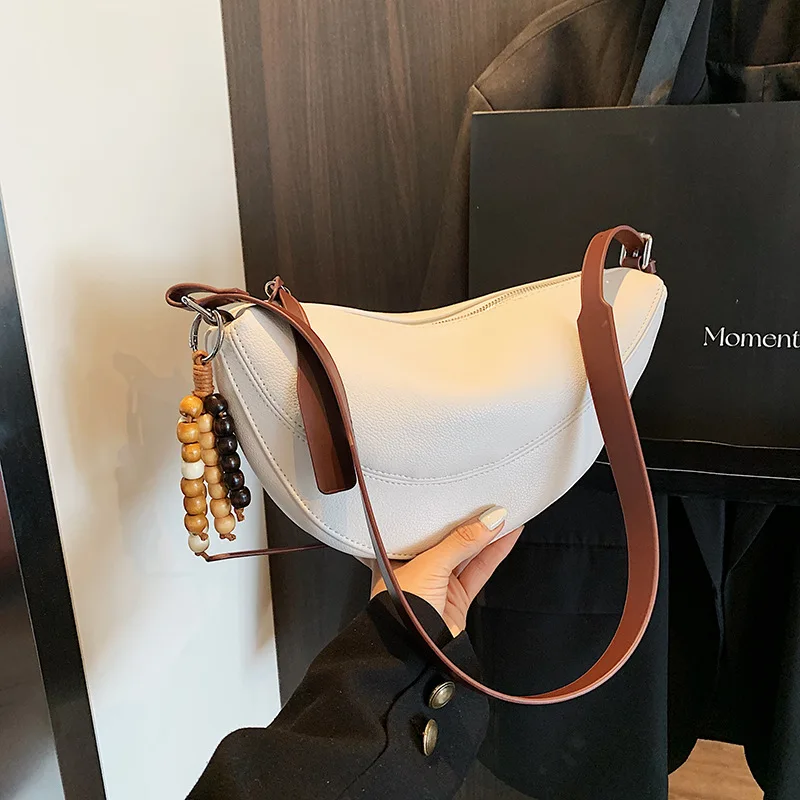 

Модная винтажная сумка для пельменей из искусственной кожи, повседневная сумка в стиле ретро в форме полумесяца с подвеской, однотонная маленькая женская сумка-седло