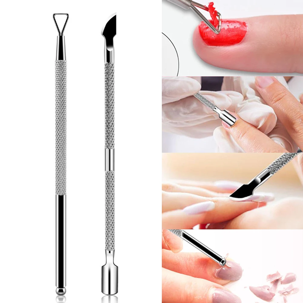 1/2 قطعة مزدوجة نهاية الفولاذ المقاوم للصدأ بشرة الأظافر انتهازي الجلد الميت ومزيل طلاء الأظافر لباديكير مسمار الفن الأنظف أدوات العناية