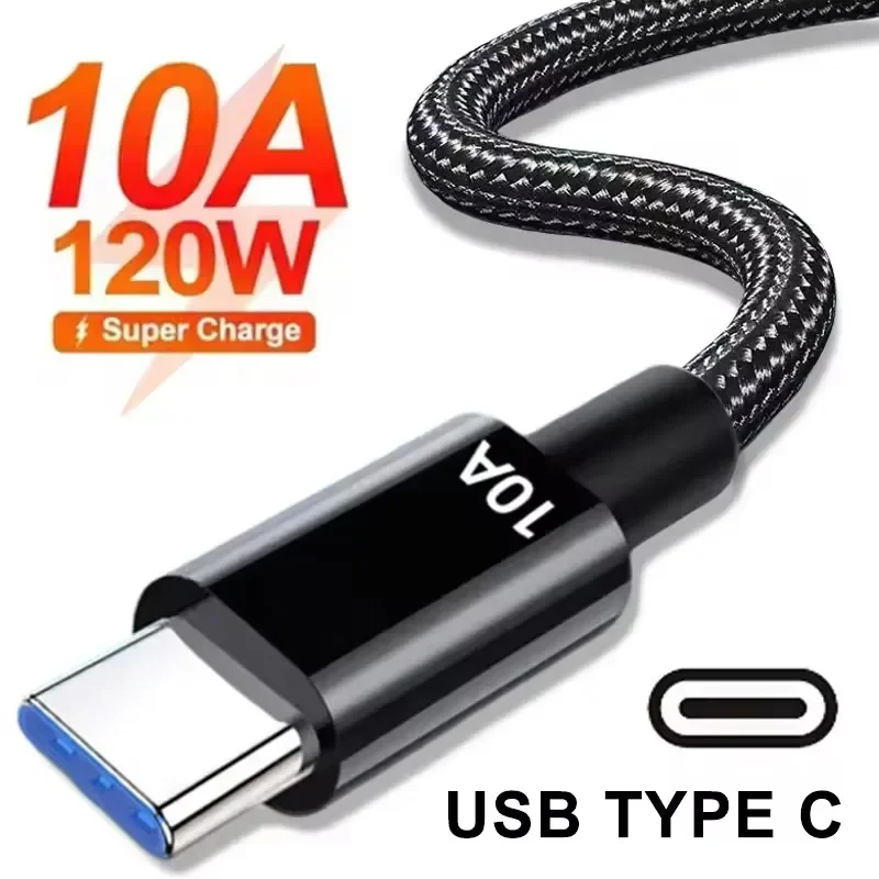 120W Cable 10A Super Fast Charge Data Transfer Cable USB A to Type C Data Cord Knit Cable Quick Cable For Xiaomi Samsung iPhone