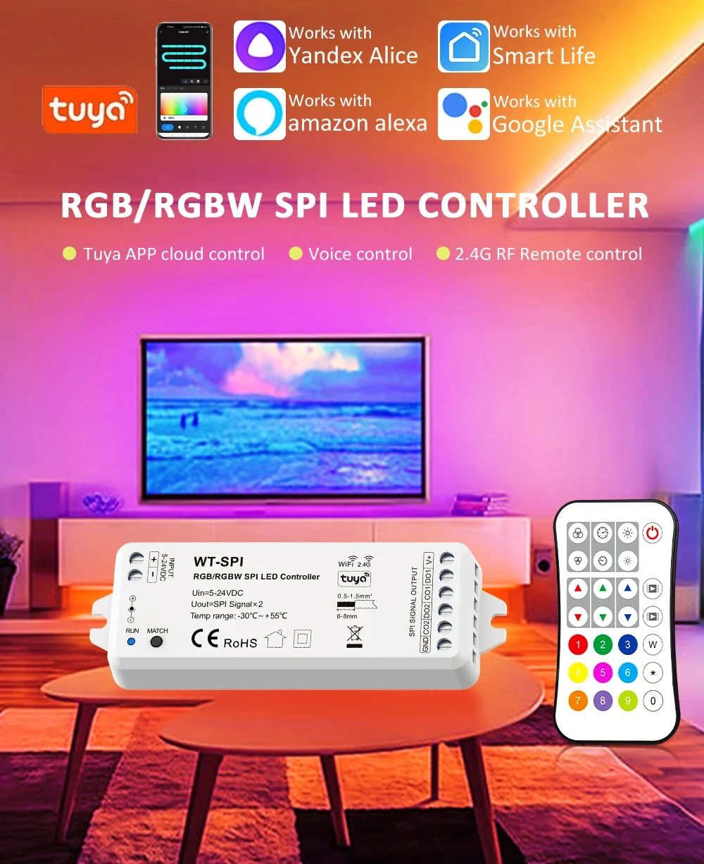 5-24V WT-SPI RGB RGBW kontroler LED Tuya inteligentny adresowalny WS2811 WS2812 SK6812 WS2814 pasek kontrolera światła pilot