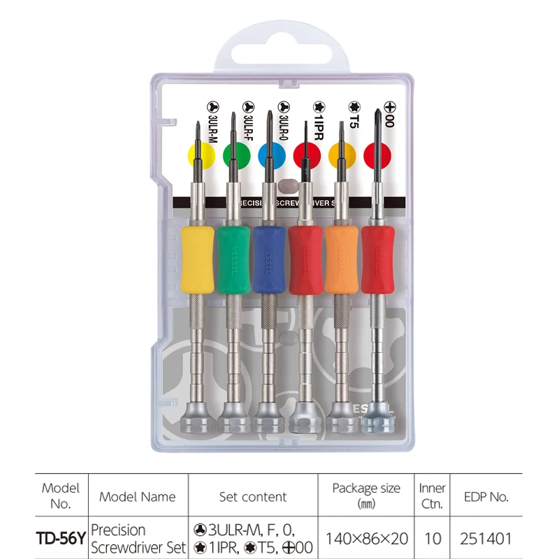 VESSEL TD-55 TD-56S TD-56 TD-56Y TD-57 TD-58 정밀 드라이버 세트 소형 나사 수리 수공구