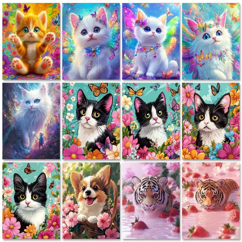 

RUOPOTY Cute Cats Paint By Numbers Handiwork Art Artwork Animal Abstract On canvas Drawing By Numbers