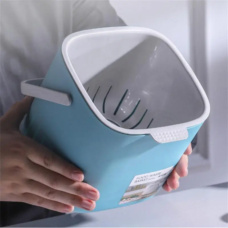 Double layer Kitchen Trash Can with Lid Wall-mounted Waste Baskets Push-top Trash Garbage Bin Can Rubbish Container Storage Box