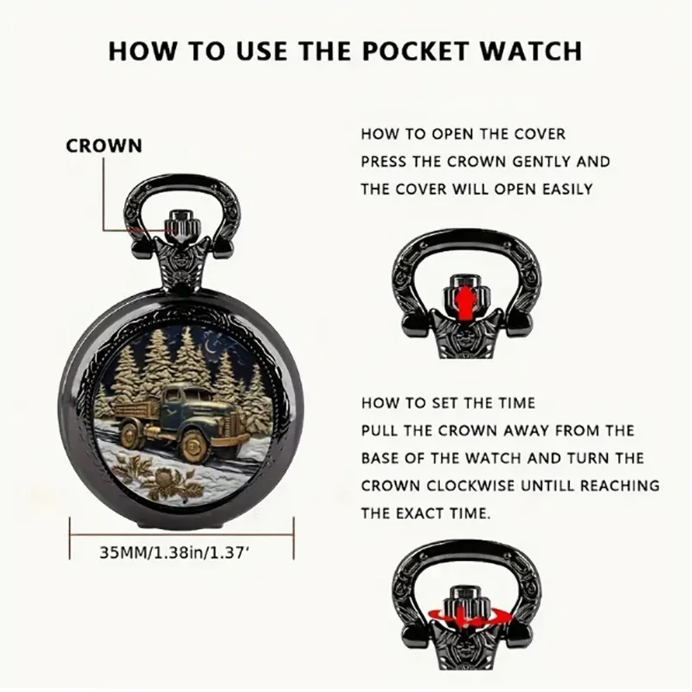 ブラックキャリングトラック雪中クォーツ懐中時計ペンダントメンズギフトファッションヴィンテージレディースネックレス時計ドライバーギフトお土産