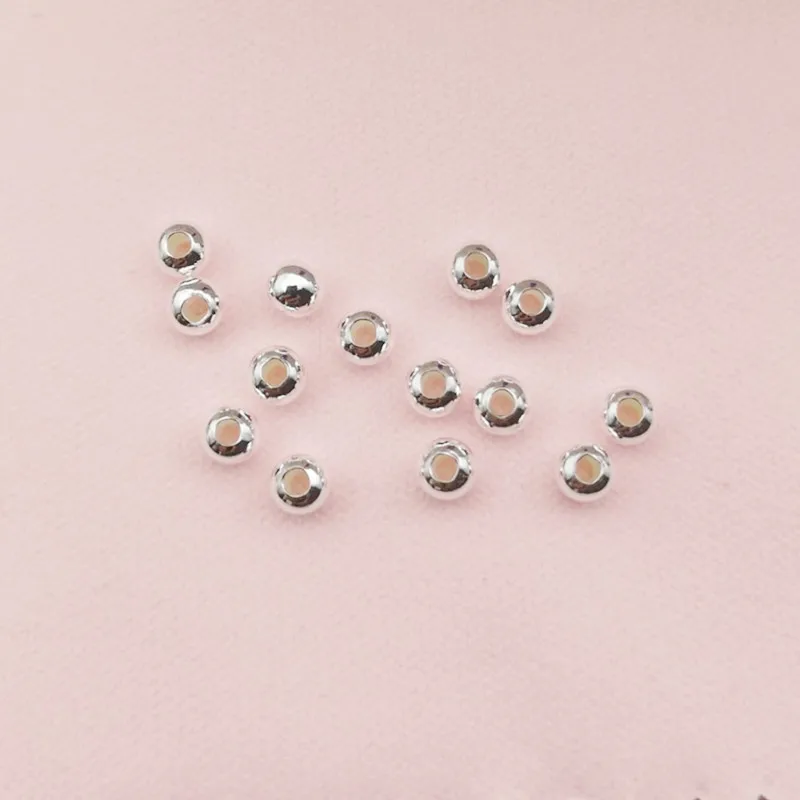 50PCS Solid 925 Sterling Silver Round Beads DIY Accessories Spacer Making Big Hole 2mm-8mm loose Bead