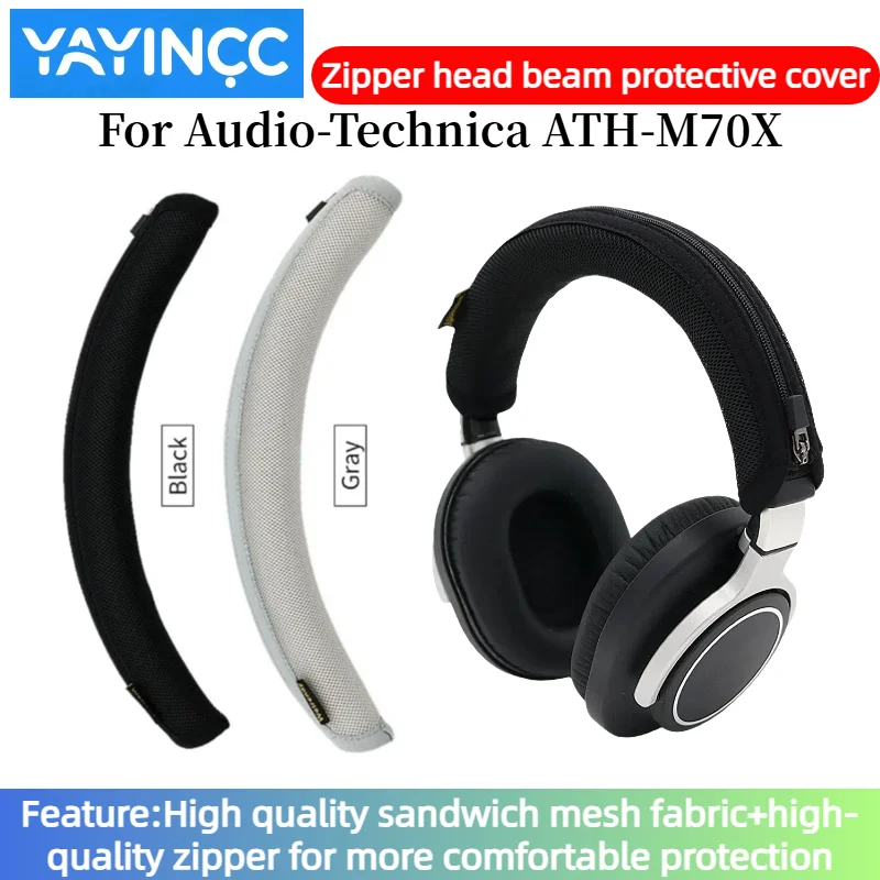 

YAYINCC Headphone Head Beam Cover for Audio-Technica ATH-M70X Earphone Zipper knitted fabric headband protective cover