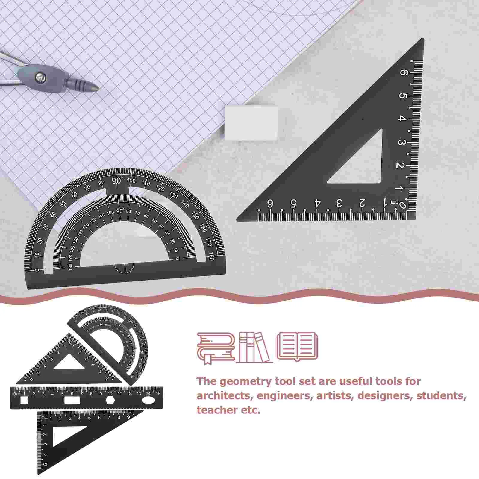 Stationary for Kids Ruler Protractor Triangle Plate Suite Stainless Steel Office Child