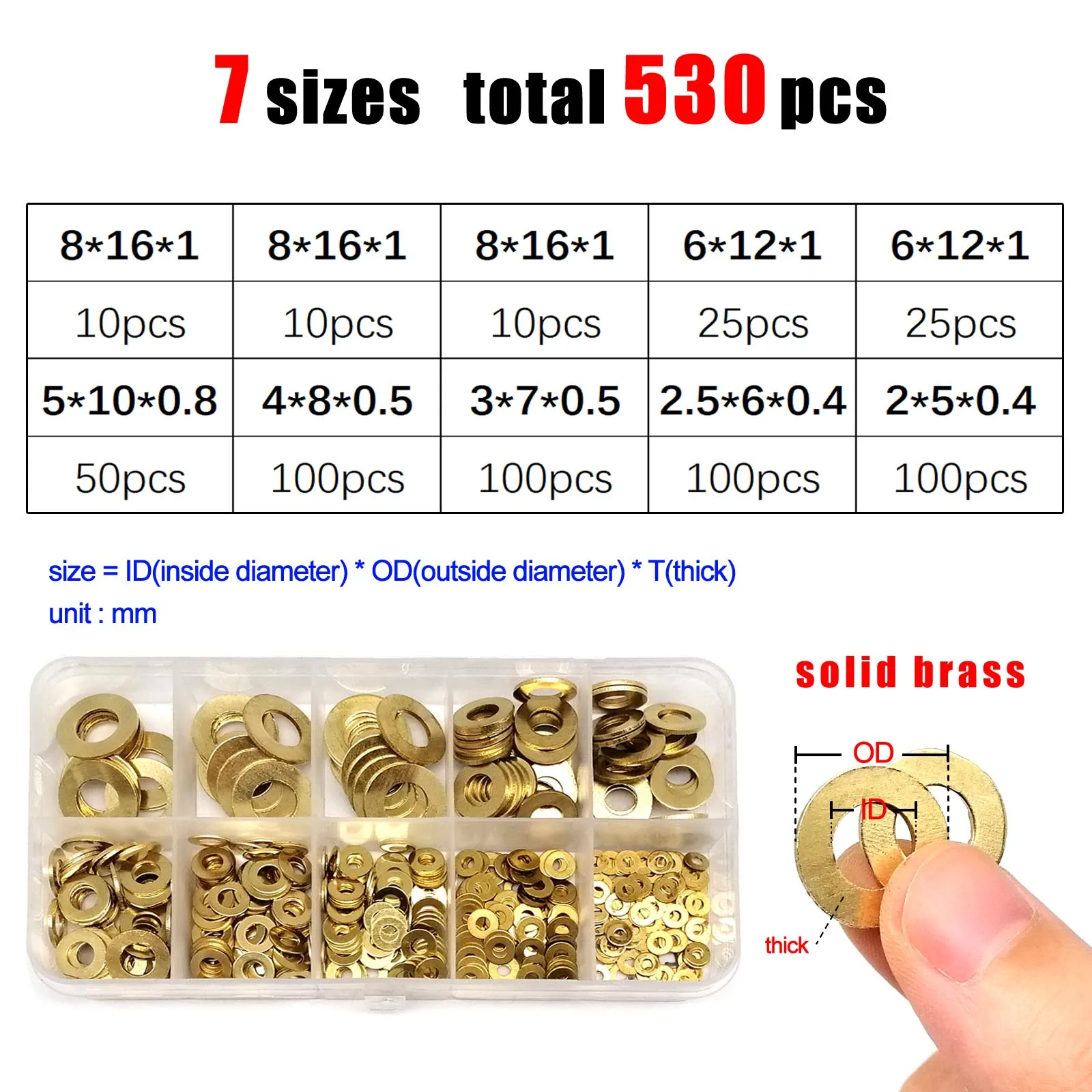 180-Piece Brass Flat Washer Assortment Kit – M2 To M10 Sizes In A Handy Storage Box