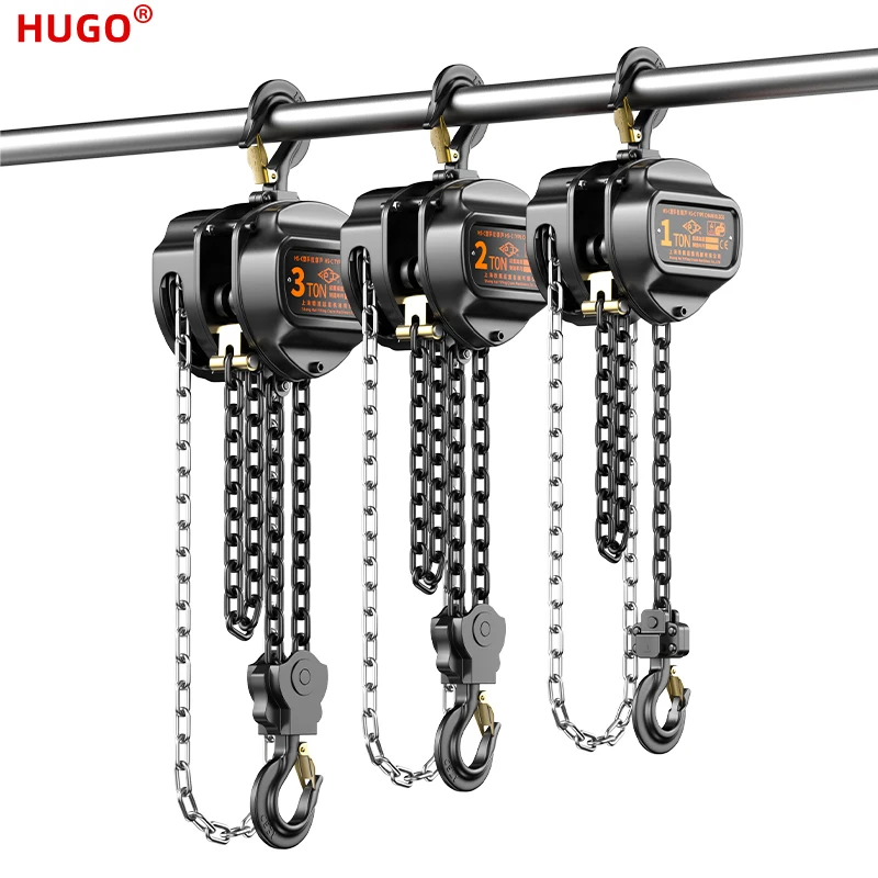 HUGO Triangular Hand Hoist Maunal Operated Crane 1/2/3/5/10 T Chain Block for Lifting Pulling Dragging Construction