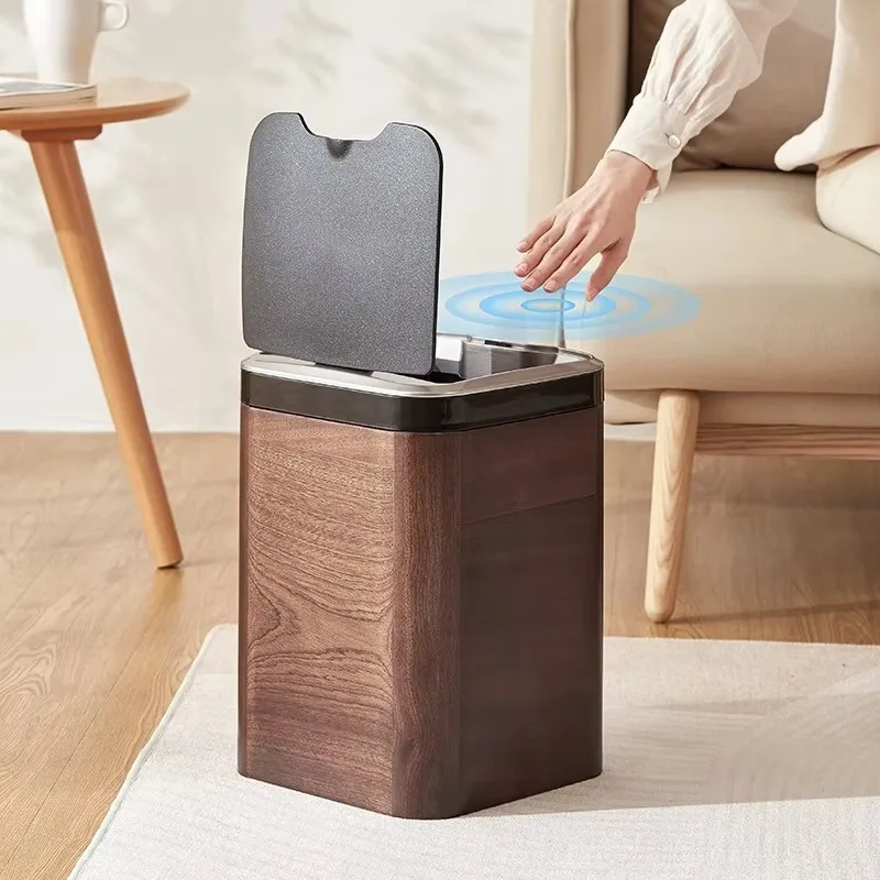 Smart Household Trash Can Electric Induction Wooden Large Garbage Can Sturdy Durable Waste Bins with Lid Household Merchandises