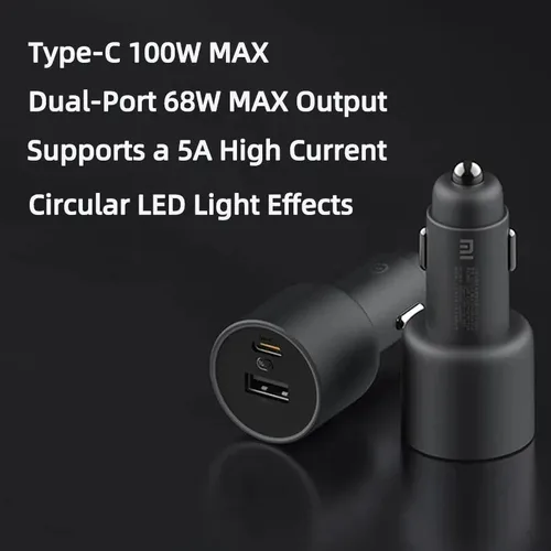 Imagen 2 del producto Cargador de coche Xiaomi Mi 100W MAX 1A1C carga rápida USB-A de doble puerto USB-C dispositivo inteligente totalmente Compatible con pantalla de efecto de luz