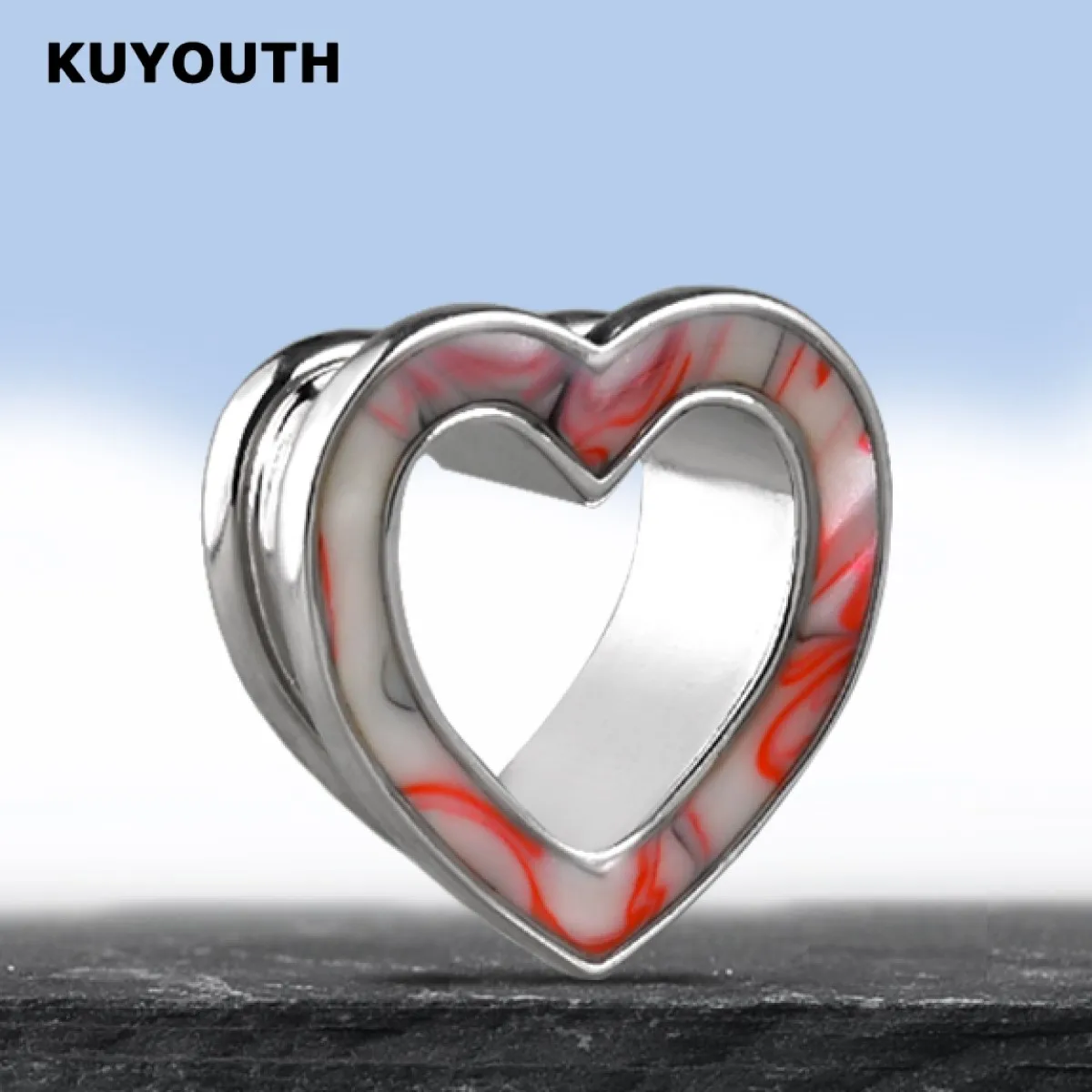 KUYOUTH-أنفاق الأذن على شكل قلب ، مقابس ومقاييس ، نقالات خارقة ، حلق من النحاس ، مجوهرات ، 2 قطعة