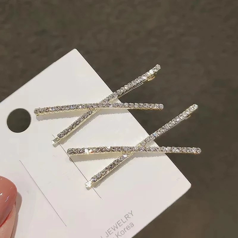 

2pcs/set Women Cross Crystal Hairpins Rhinestone Hair Clips Barrettes Side Clip Bridal Headwear Girls Fashion Hair Accessories