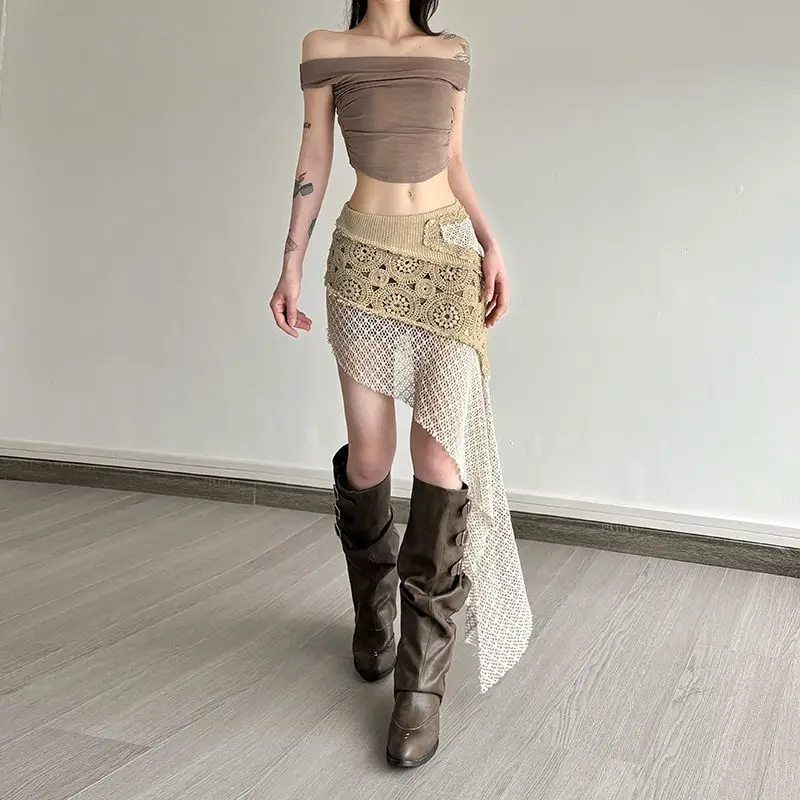 2026 Summer Fashion New Women's Elegant Design Sense Spicy Girl Half Skirt Irregular Retro Lace Sexy Beach Half Skirt