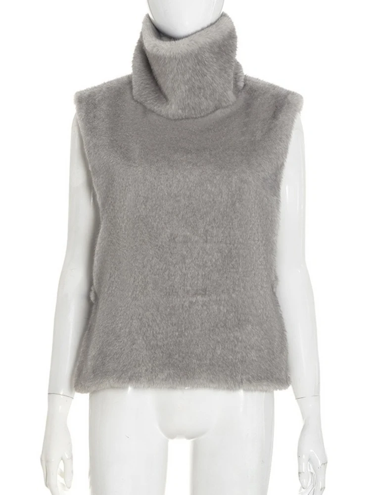 

Tossy Fashion High-Neck Warm Vest Top For Women Sleeveless Solid Spliced Streetwear Casual New Cropped Top Female Waistcoat Top