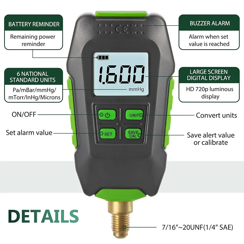 New 72PSI Digital Vacuum Gauge Digital Display Electronic High-Precision Pressure Counting Measuring Range 0-10000pa