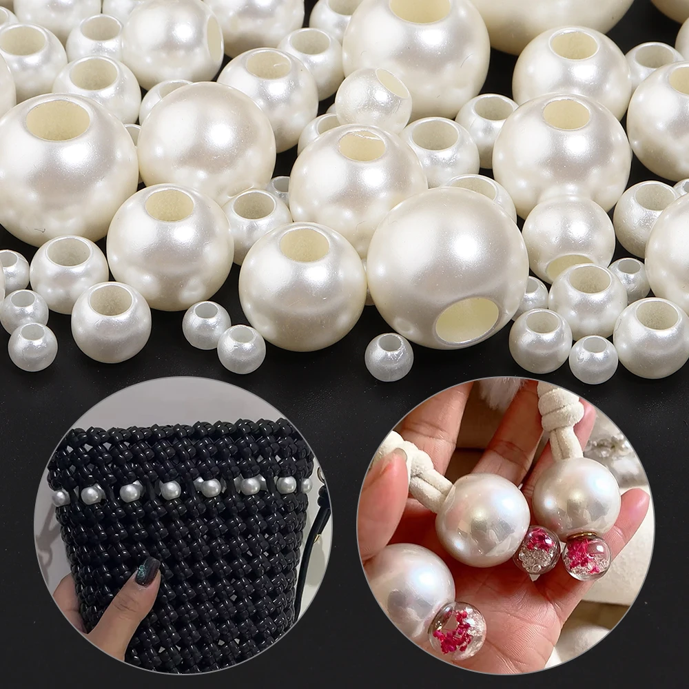 5-300Pcs/Lot 6-30mm ABS Imitation Pearl Beads With Big Hole Loose Beads For Jewelry Making DIY Handmade Bracelet Accessories
