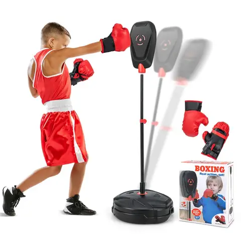 Inflation-Free Boxing set with Punching Bag and Boxing Gloves Quick Rebound Design for 5+ Years Old Kids,Height adjustable boxing bag with gloves for agile boxing training, children's boxing bag vertical boxing ball set