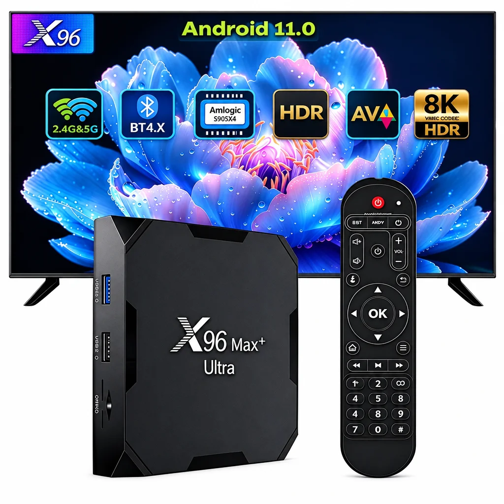 X96 Max Ultra, boîtier TV Android 11, Amlogic S905X4, 4 Go, 32 Go/64 Go, WiFi 2,4 G/5 G, BT4.X, lecteur multimédia 8K AV1, USB 3.0, décodeur.