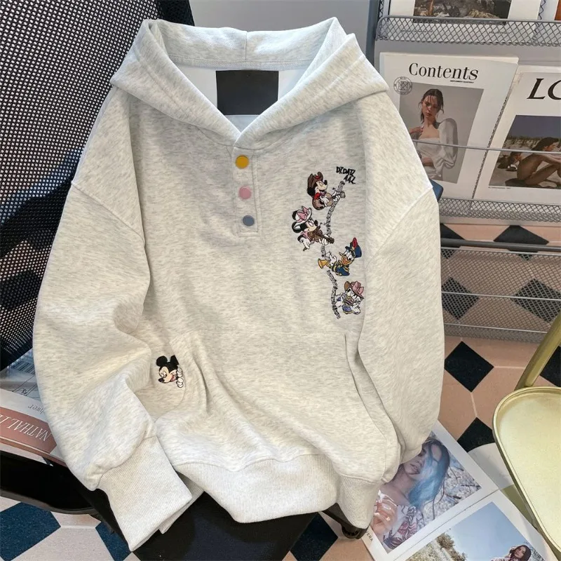 Sweat-shirt Disney Anime Mickey Minnie motif brodé dessin animé mignon Kawayi loisirs, haut de costume de couple polyvalent et à la mode