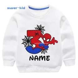 2024 New Autumn Winter Birthday Spiderman Personalize Name Hoodies for Boys 2 3 4 5 6 7 8 Years Marvel Spiderman Kid Sweatshirt