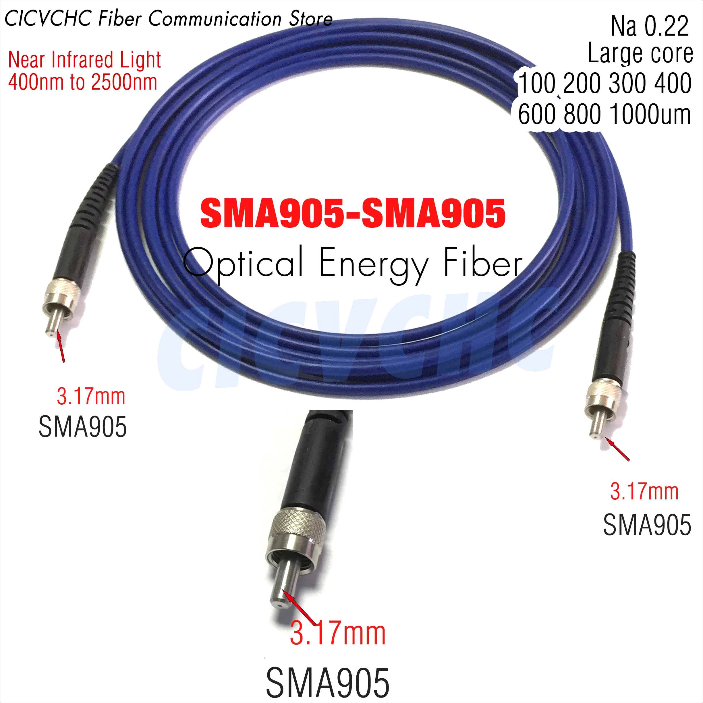 SMA905 SMA906 FC Energy Quartz Medical Fiber Optic with 100, 200 1000um Large Core Near Infrared Light 400-2500nm Na0.22 Extend