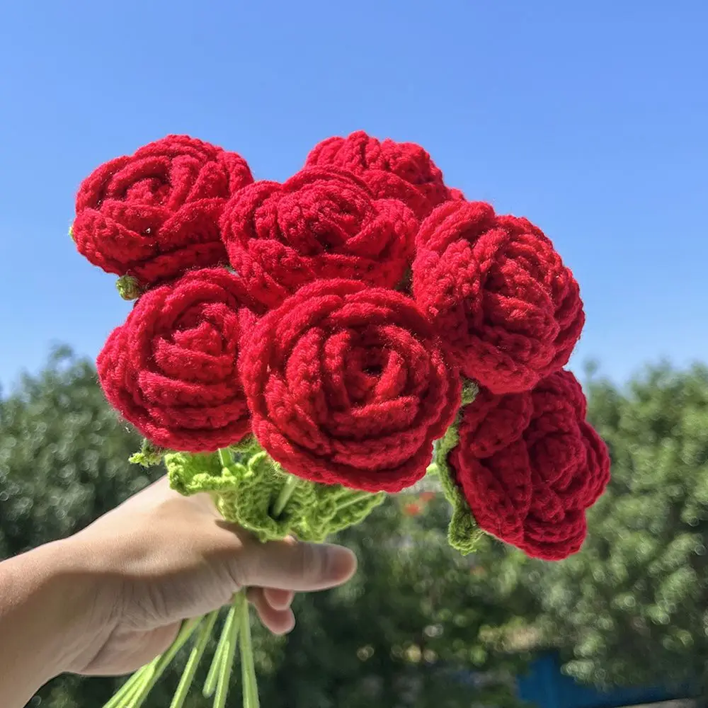 1/4 Stück Künstliche Handgefertigte Gehäkelte Rose Fertigprodukt für Gartenbogen Hochzeit Brautstrauß Heim Bonsai Party DIY Geschenkbox – Detail 11