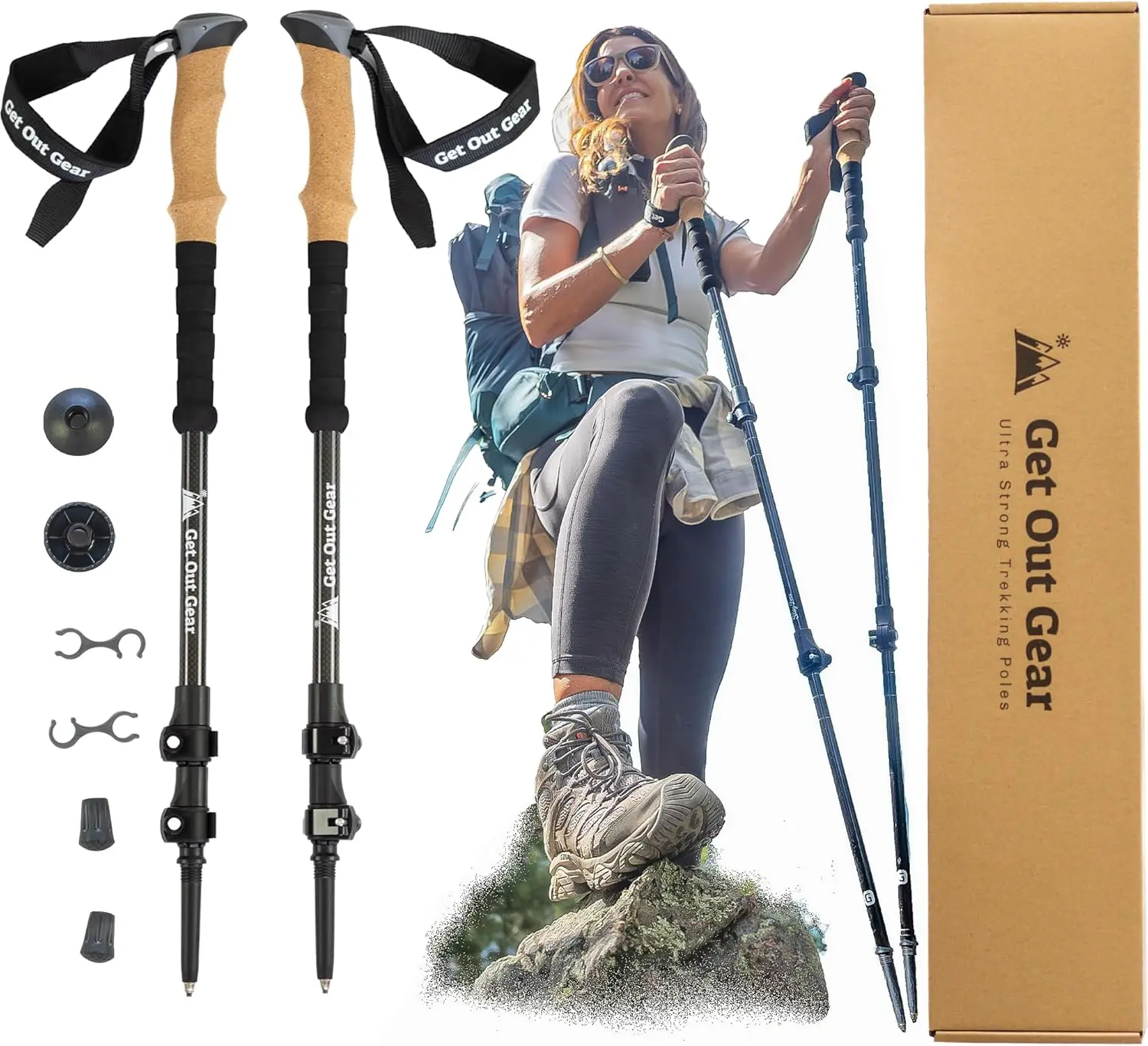 

Ultra-Strong Carbon Fiber Trekking Poles, Collapsible Lightweight Telescoping Hiking Sticks