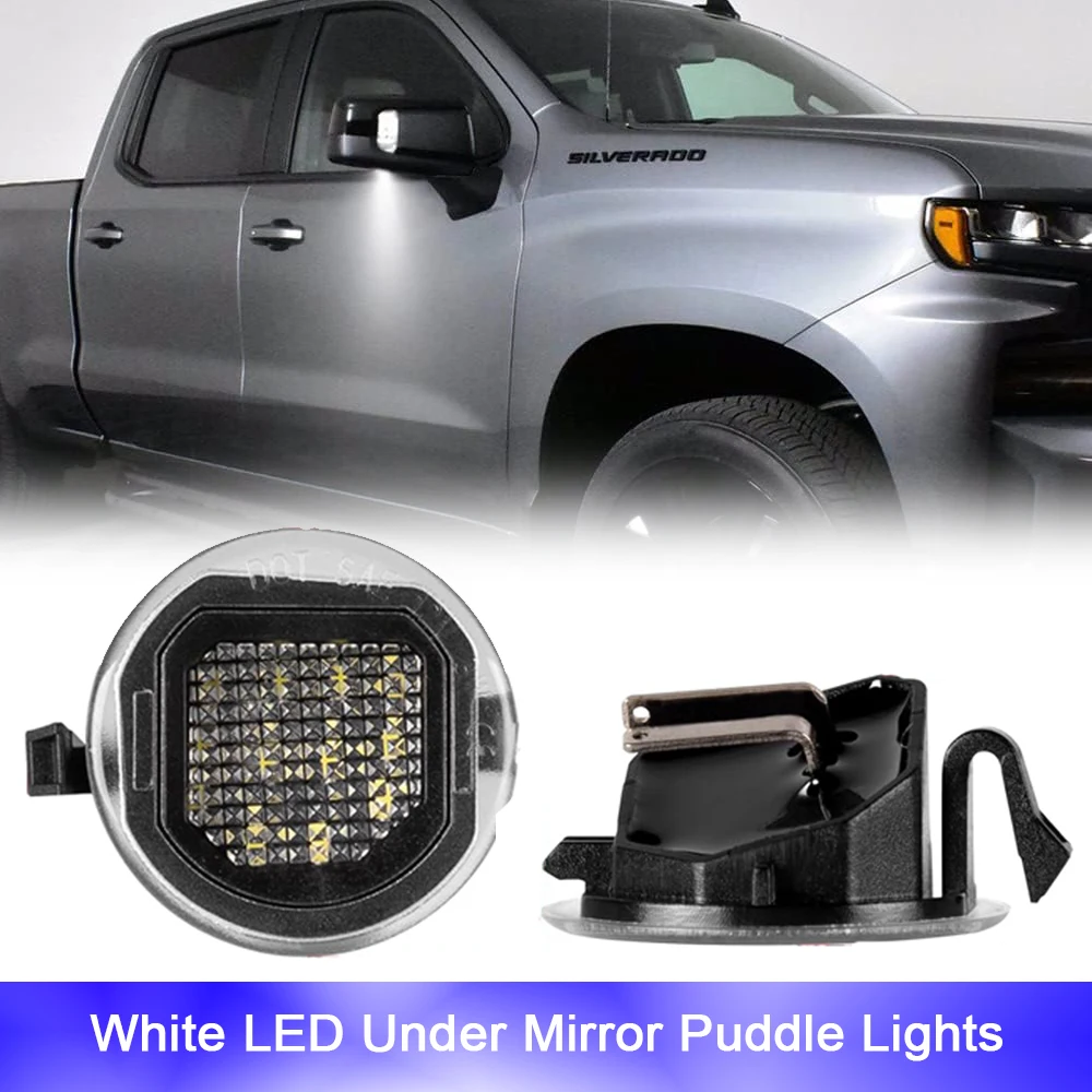 

2Pcs White LED Under Side Mirror Puddle Lights For GMC Sierra 1500 2500HD 3500HD Yukon XL Cadillac Escalade ESV Chevrolet Tahoe