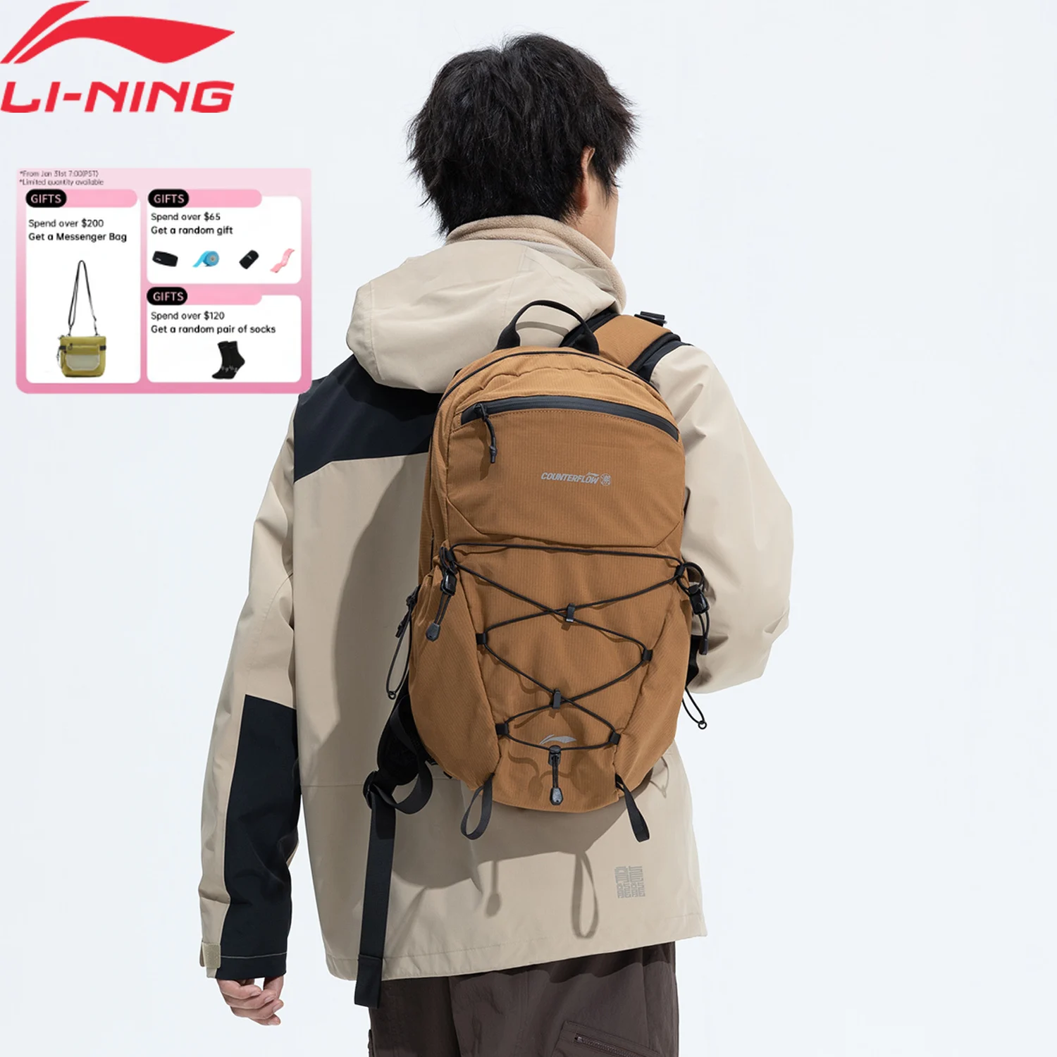 

Li-Ning Unisex Outdoor CF Backpack 240*150*445mm High-capacity Reflective LiNing Men Women Shoulder Bags ABDV335