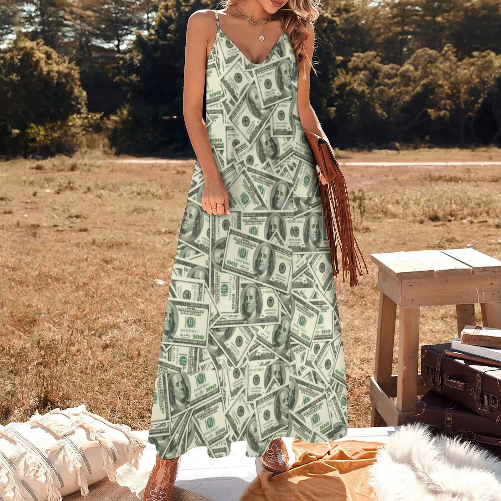 100 US Dollars, American Dollar Bill Gift Sleeveless Dress sexy short dresses daring summer women's suit