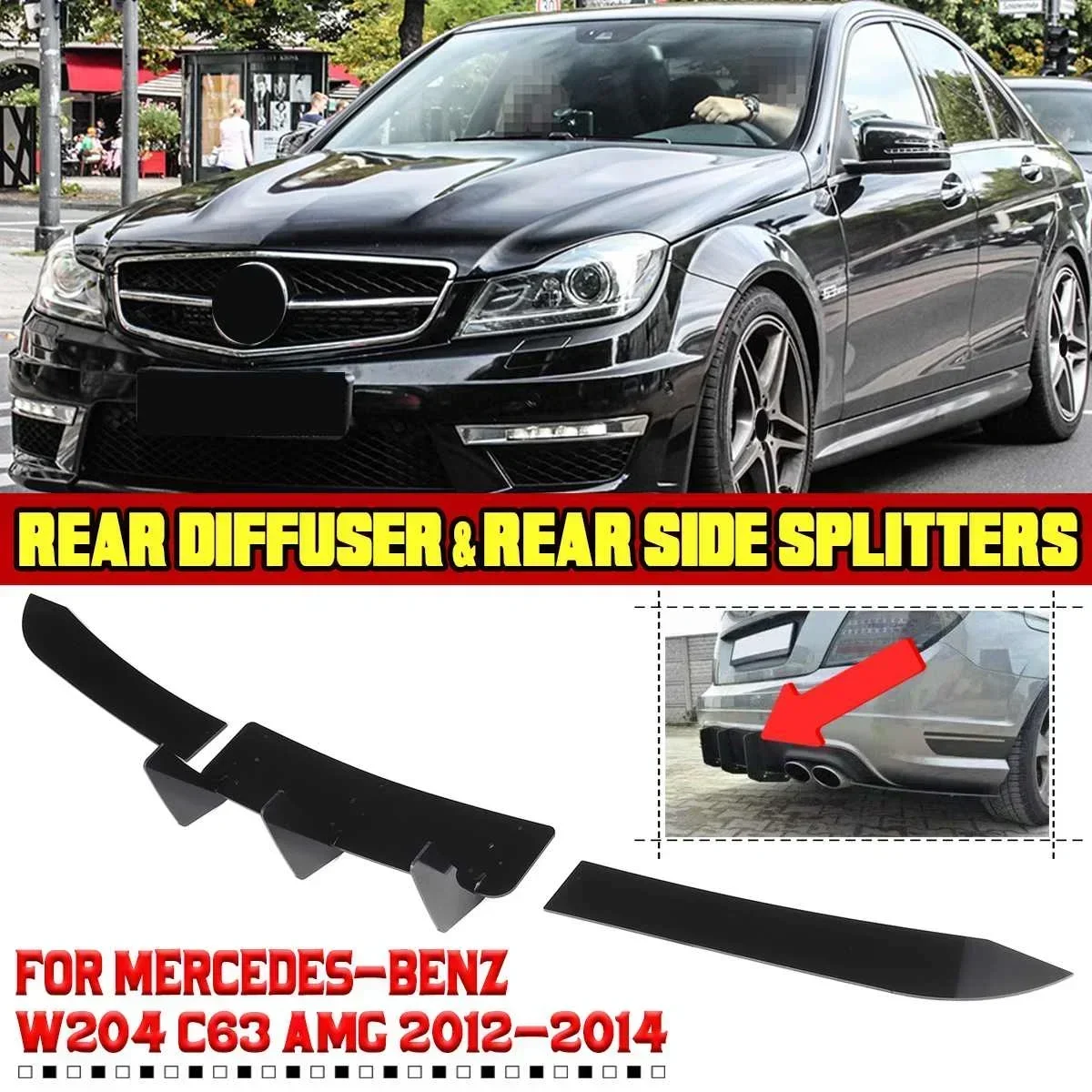 Car Rear Bumper Diffuser Spoiler Diffuser Rear Side Splitters Set For Mercedes For Benz W204 C63 For AMG 2012 2013 2014 Body Kit