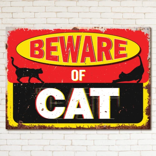 BEWARE OF CAT HOME HOUSE KITCHEN HUMOUR Retro Metal Sign Man Cave Bar Pub Plaque